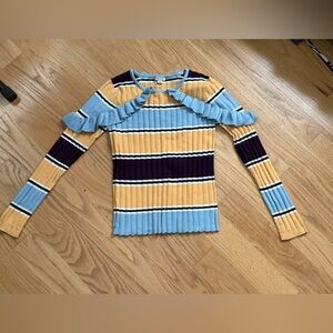 Habitual Girl Sweater w Ruffles, Blue/Yellow/Purple/White, Like New, Sz 12